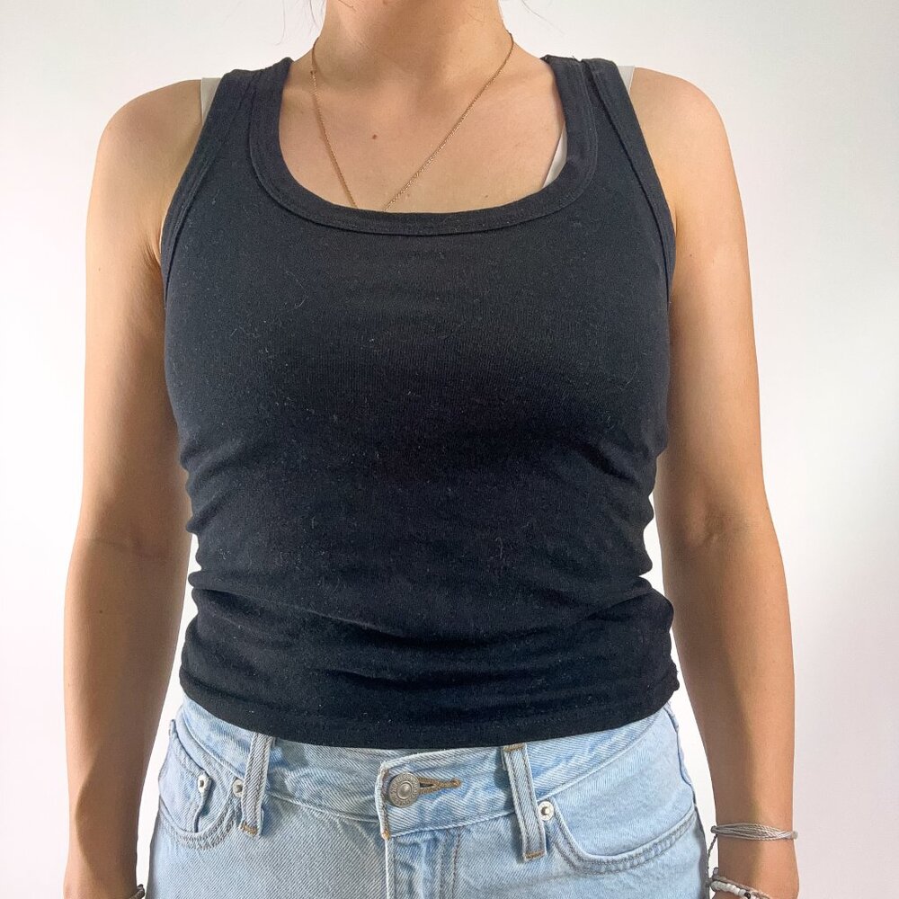 One Step Up black racerback tank top | size small